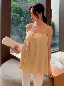 DAZY Solid Fold Pleated Cami Top - Khaki - View 7