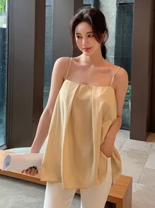 DAZY Solid Fold Pleated Cami Top - Khaki - View 8