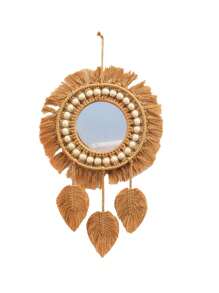 1入組織物掛飾,波西米亞鏡子和珠子裝飾編織流蘇掛飾適用於臥室 - 咖啡棕 - 查看 5