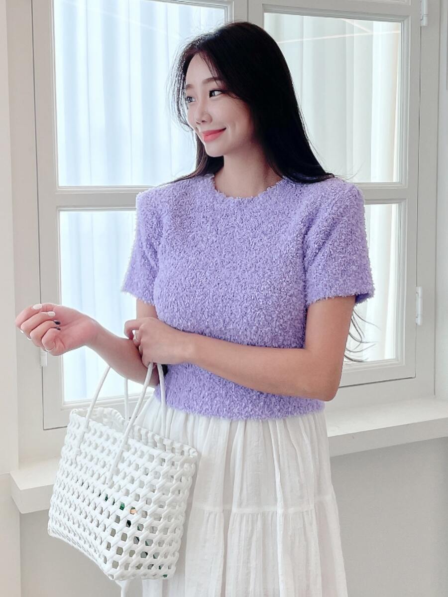 DAZY Áo thun nữ màu trơn Giải trí - Màu Lilac Tím - Xem 1