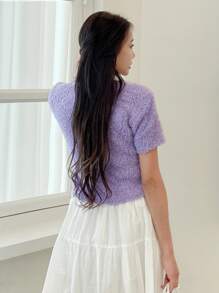 DAZY Áo thun nữ màu trơn Giải trí - Màu Lilac Tím - Xem 2