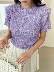 DAZY Áo thun nữ màu trơn Giải trí - Màu Lilac Tím - Xem 3