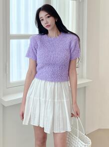 DAZY Áo thun nữ màu trơn Giải trí - Màu Lilac Tím - Xem 4