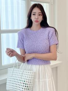 DAZY Áo thun nữ màu trơn Giải trí - Màu Lilac Tím - Xem 5