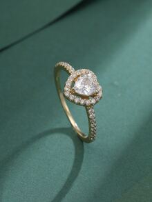 1入組魅力四射銀方晶鋯石愛心裝飾婚戒適合女士適用於約會禮物 - 金黃色 - 查看 6