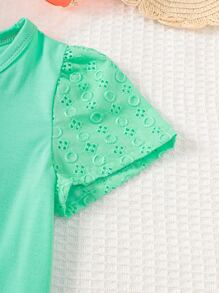 Toddler Girls Eyelet Embroidery Puff Sleeve Tee - Green - View 4