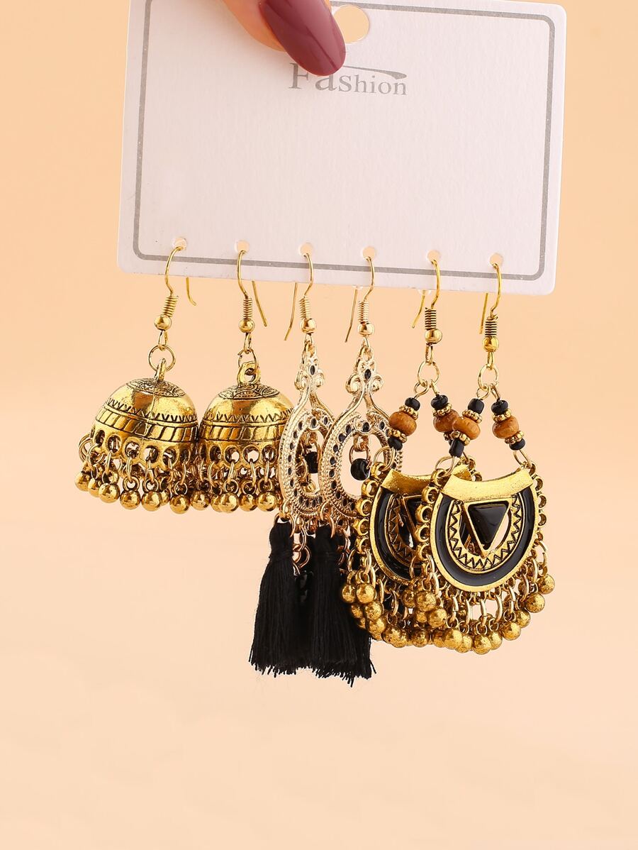 3 cặp/Bộ Hoa tai tua rua Hoa tai thả - Nhiều màu - Xem 1