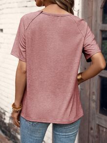 SHEIN LUNE 素色插肩袖T恤 - 藕粉色 - 查看 2