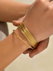 7pcs/set Fashionable Stainless Steel Minimalist Bangle For Women For Daily Decoration