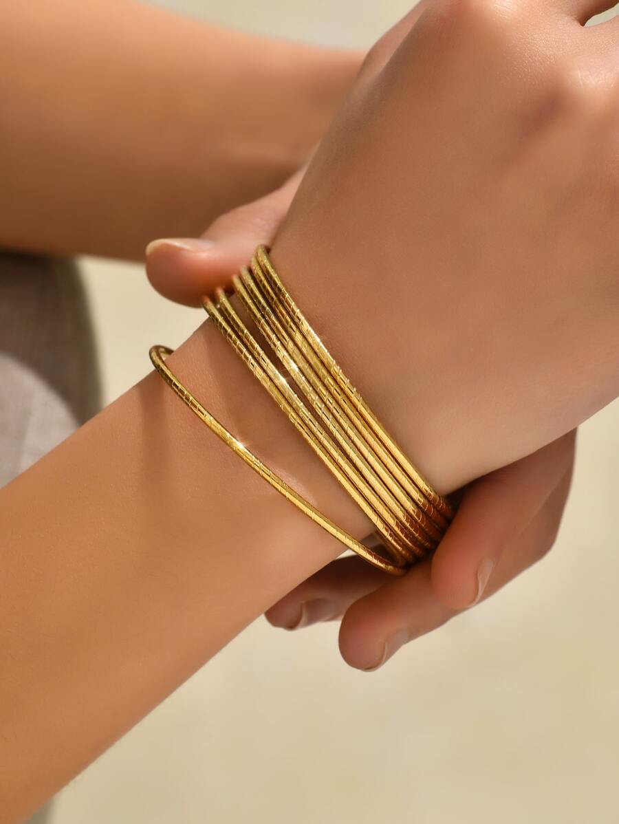 7pcs/set Fashionable Stainless Steel Minimalist Bangle For Women For Daily Decoration