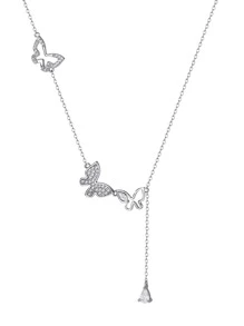 1入組時尚銀方晶鋯石蝴蝶裝飾Y字項鍊適用於女士日常裝飾 - 銀色 - 查看 3