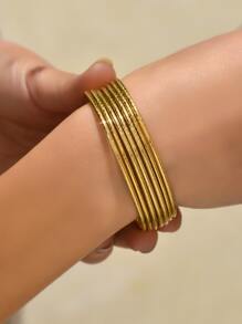 7pcs/set Fashionable Stainless Steel Minimalist Bangle For Women For Daily Decoration