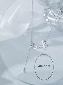 1入組時尚銀方晶鋯石蝴蝶裝飾Y字項鍊適用於女士日常裝飾 - 銀色 - 查看 5