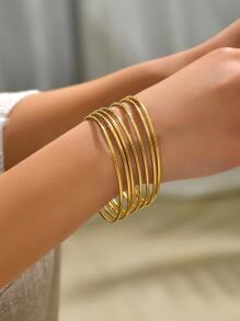 7pcs/set Fashionable Stainless Steel Minimalist Bangle For Women For Daily Decoration