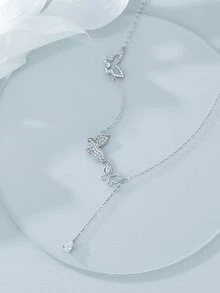 1入組時尚銀方晶鋯石蝴蝶裝飾Y字項鍊適用於女士日常裝飾 - 銀色 - 查看 7