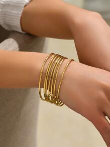 7pcs/set Fashionable Stainless Steel Minimalist Bangle For Women For Daily Decoration