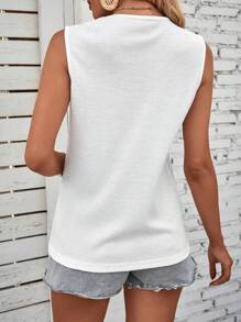 SHEIN LUNE 西裝領前紐扣背心上衣 - 白色 - 查看 2