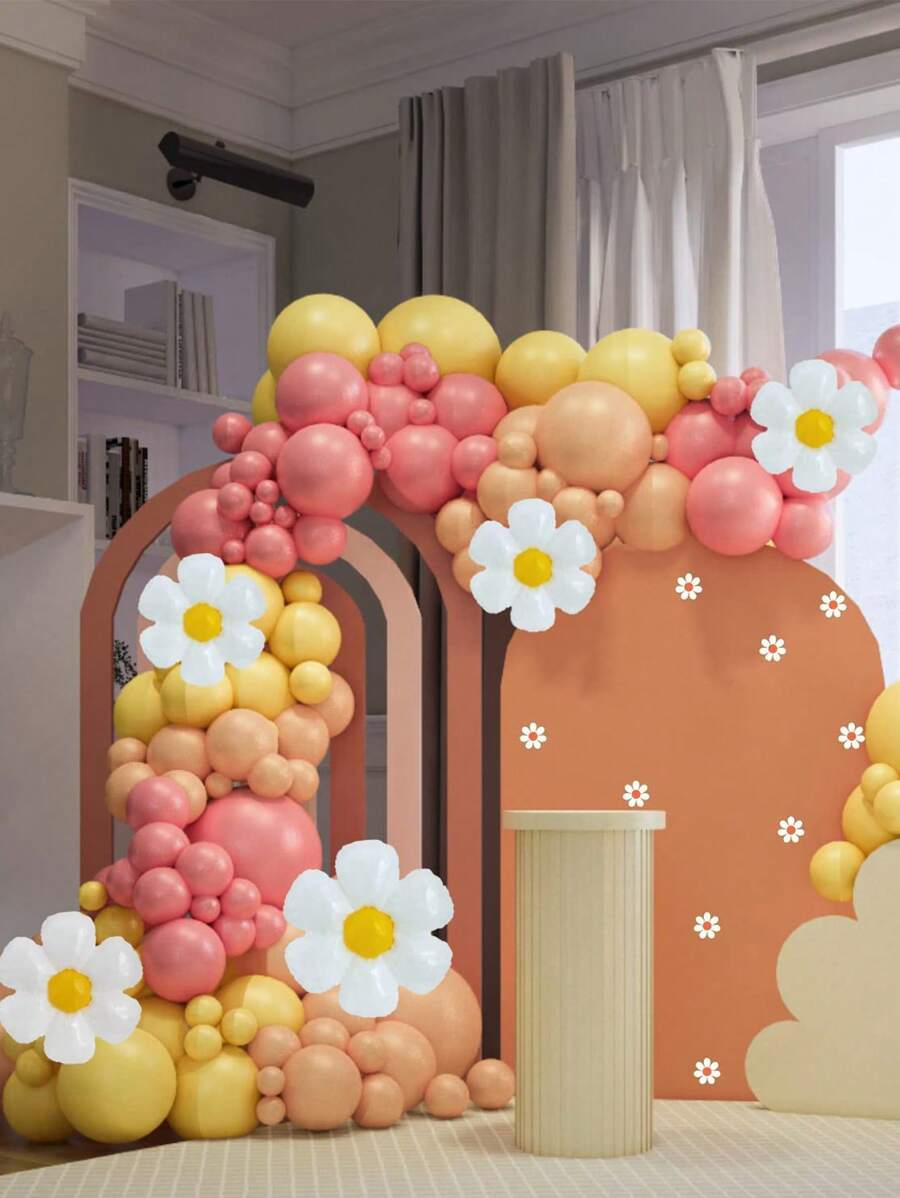 85pcs Pink Mustard Yellow Daisy Balloon Sets For Boho Retro Hippie Shower Party Decor - Multicolor - View 1