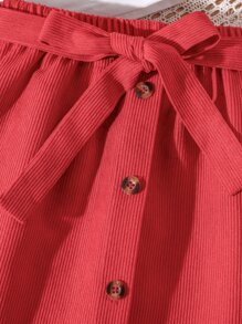 Girls Cami Top & Button Front Skirt - Red and White - View 6