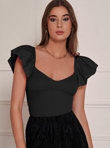 SHEIN Frenchy Áo thun nữ Xù màu trơn Giải trí - màu đen - Xem 3