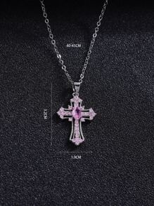 CVNANA 1入組魅力四射方晶鋯石裝飾十字架吊飾項鍊適用於女士日常裝飾 - 彩色 - 查看 5
