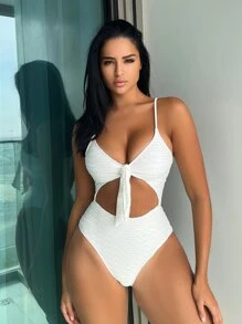 Bañador una pieza con nudo delantero con abertura - Blanco - Ver 1