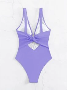 SHEIN Swim Bañador una pieza vinculado con aro con abertura - Morado - Ver 9