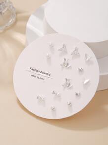 7對/套時尚蝴蝶和魚尾耳釘適合女士日常裝飾 - 彩色 - 查看 2