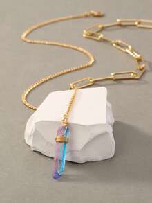 Nooxian 1入組時尚水晶吊墜項鍊適合女士日常裝飾 - 金黃色 - 查看 2