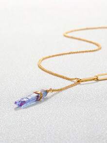 Nooxian 1入組時尚水晶吊墜項鍊適合女士日常裝飾 - 金黃色 - 查看 3