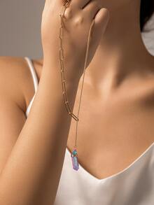 Nooxian 1入組時尚水晶吊墜項鍊適合女士日常裝飾 - 金黃色 - 查看 4