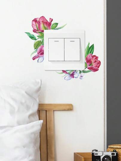 1入組PVC開關插座牆貼,Cottagecore花卉圖案開關貼紙