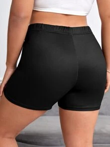 SHEIN Holidaya Plus Skeleton Print Cycling Shorts - Black - View 5