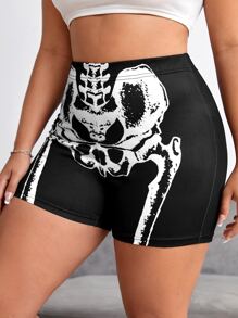 SHEIN Holidaya Plus Skeleton Print Cycling Shorts - Black - View 3