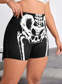 SHEIN Holidaya Plus Skeleton Print Cycling Shorts - Black - View 6