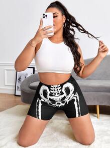 SHEIN Holidaya Plus Skeleton Print Cycling Shorts - Black - View 2