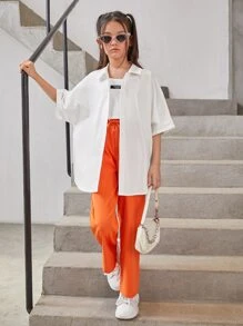 SHEIN Girls Letter Graphic Drop Shoulder Shirt - White - View 4