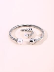 2入組/套時尚球和人造珍珠裝飾扭結首飾套裝適用於女士日常裝飾 - 銀色 - 查看 3