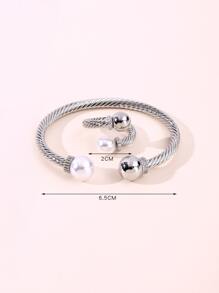 2入組/套時尚球和人造珍珠裝飾扭結首飾套裝適用於女士日常裝飾 - 銀色 - 查看 4