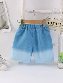 SHEIN Toddler Boys Cartoon & Letter Graphic Ombre Print Shorts - Blue - View 2