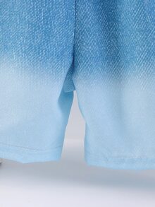 SHEIN Toddler Boys Cartoon & Letter Graphic Ombre Print Shorts - Blue - View 3