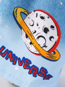 SHEIN Toddler Boys Cartoon & Letter Graphic Ombre Print Shorts - Blue - View 4