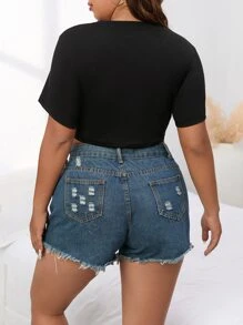 SHEIN EZwear Camiseta crop con estampado de mariposa - Negro - Ver 2