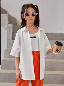 SHEIN Girls Letter Graphic Drop Shoulder Shirt - White - View 5