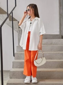 SHEIN Girls Letter Graphic Drop Shoulder Shirt - White - View 6