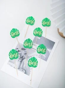 12入組樹葉設計蛋糕裝飾 - 彩色 - 查看 2