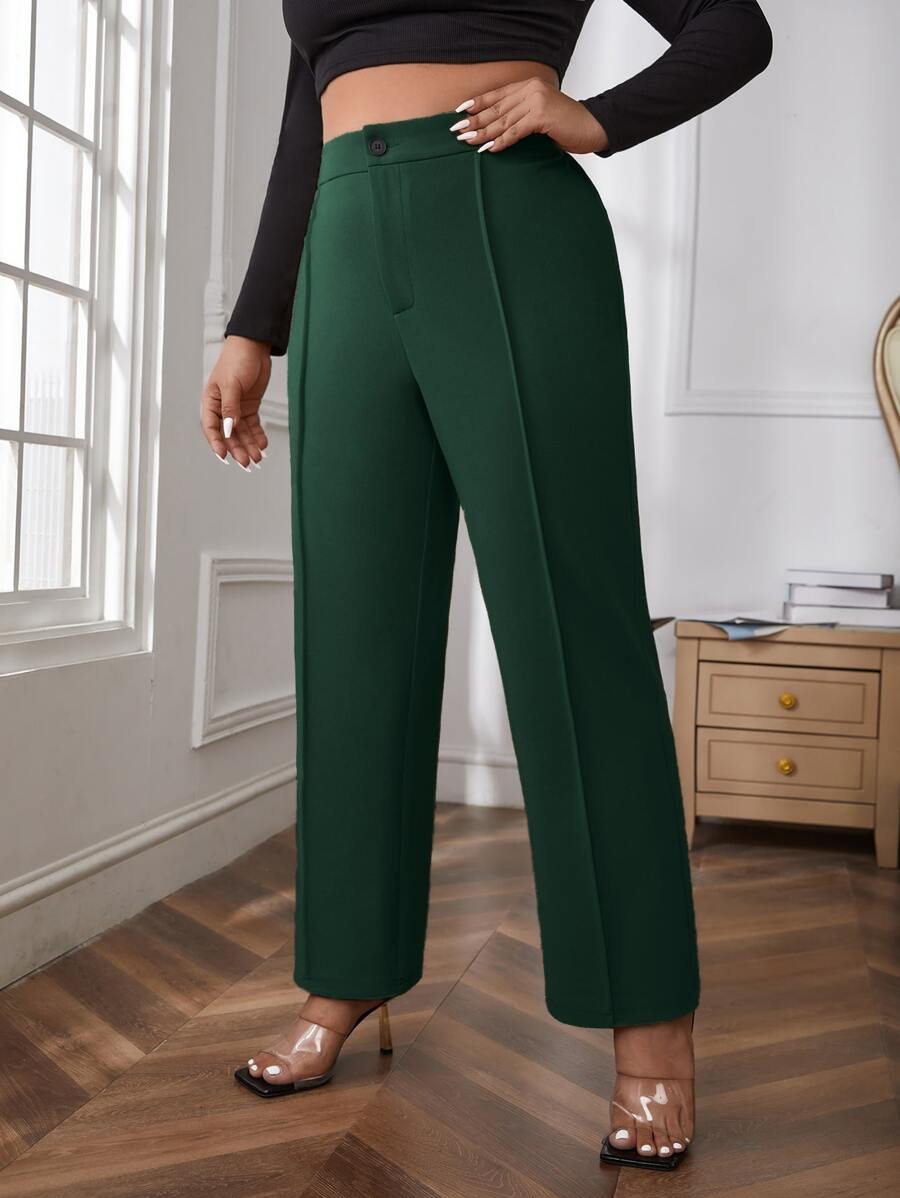 SHEIN Clasi Plus High Waist Seam Detail Pants - Dark Green - View 1