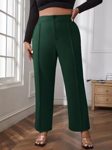 SHEIN Clasi Plus High Waist Seam Detail Pants - Dark Green - View 3