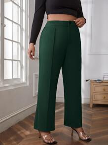 SHEIN Clasi Plus High Waist Seam Detail Pants - Dark Green - View 4
