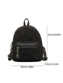 迷你時尚後背包花朵圖案學院風 - 黑色 - 查看 3